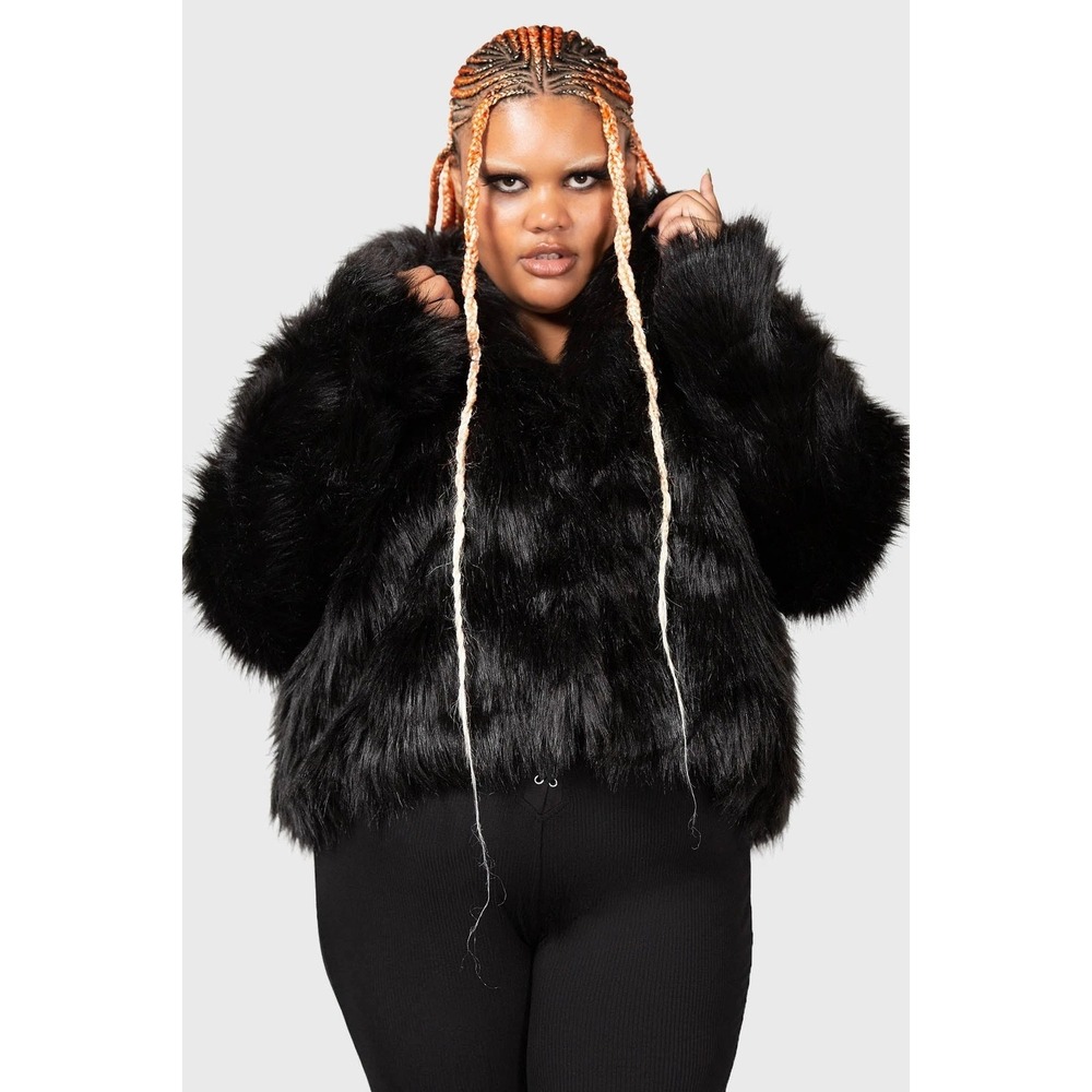 Killstar Womens Faux Fur Coat Jacket 4XL 4X Nightmare Nemesis Cropped Black NWT